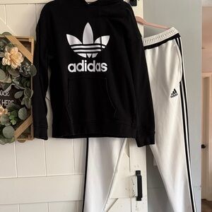 Adidas Black and White Logo Hoodie with Track Pants size large
